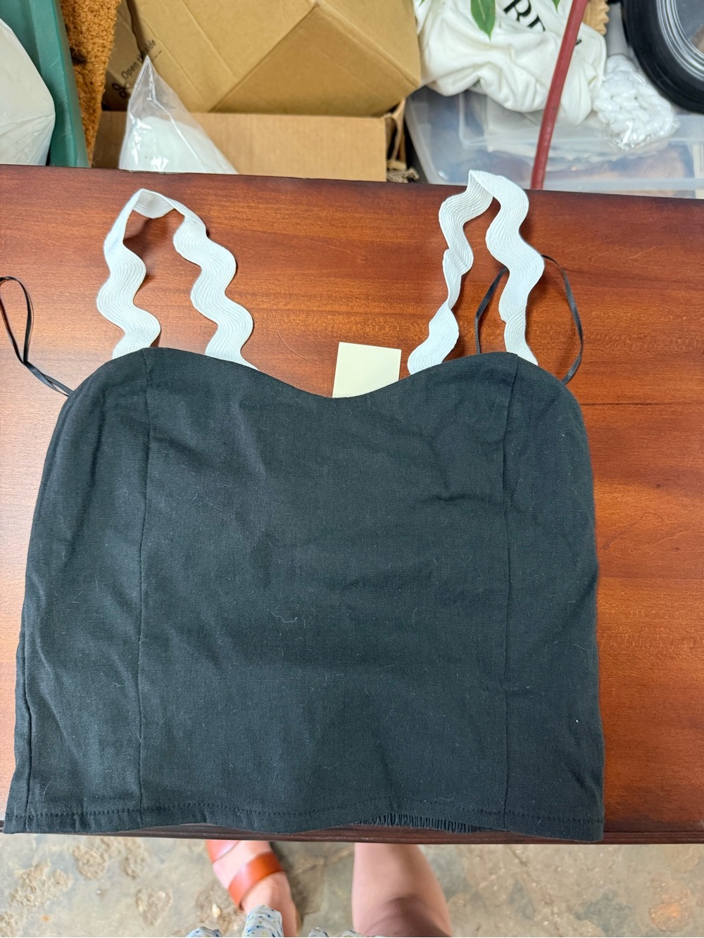 Black Crop Top with White Wavy Straps